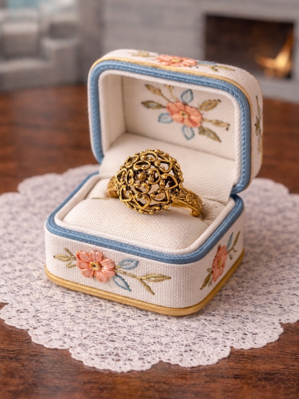 Vintage Gold Heart Filigree Cocktail Adjustable Ring